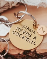 MAMA NEEDS A COCKTAIL Brass Disc Key Chain with Martini Glass Accent - Your Private Bar