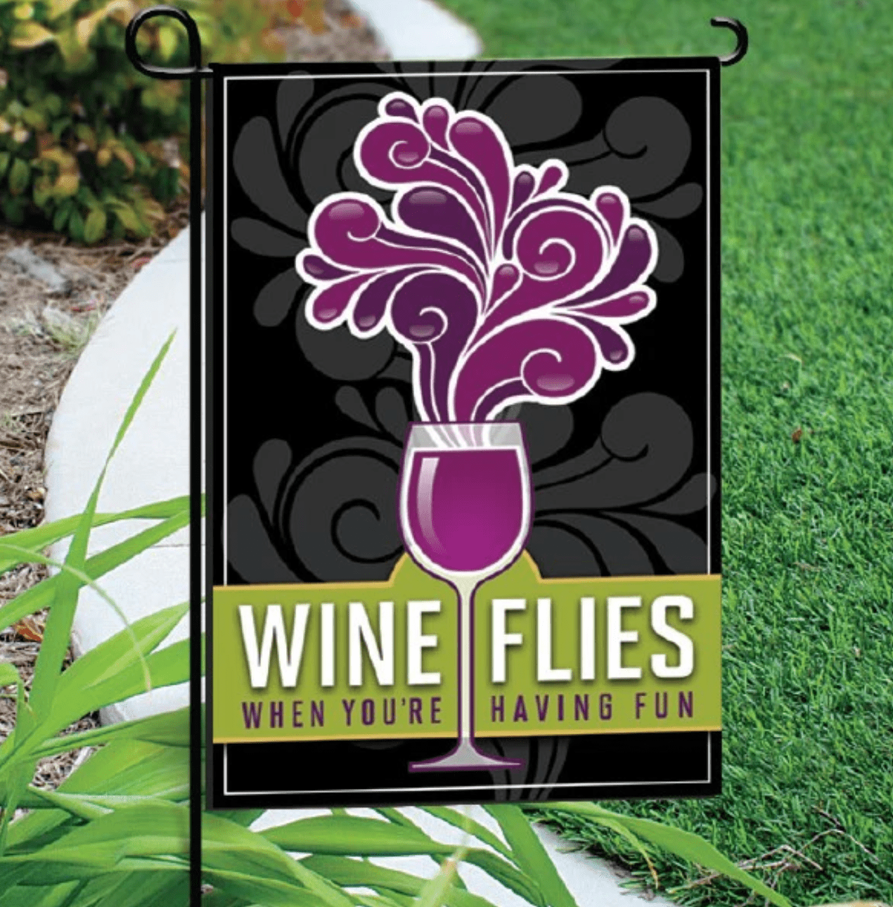 Wine Flies Garden Flag - Black *Blow Out* - Your Private Bar