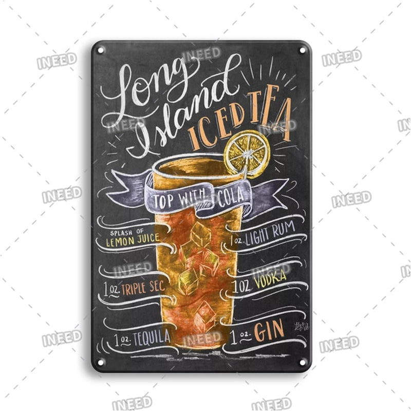 Vintage Metal Tin Sign Decorations Gin & Tonic Cocktail Plate Decorative Poster Plaque Retro Bar Kitchen Home Wall Decor-Your Private Bar